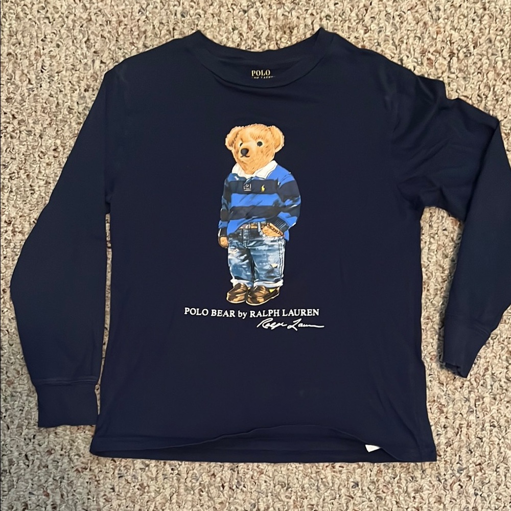 Navy polo long sleeve t no holes or rips